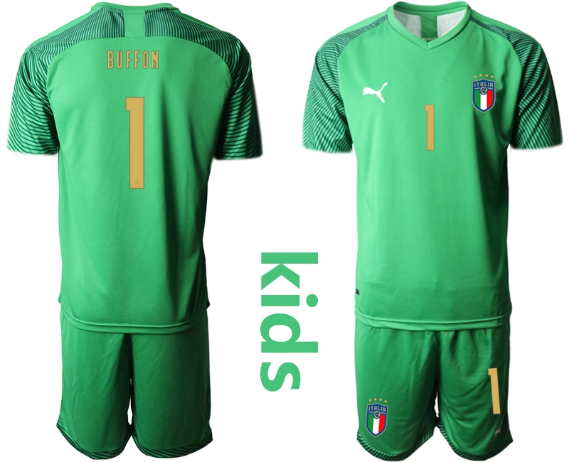Youth 2021 European Cup Italy green goalkeeper #1 Soccer Jersey